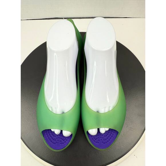 CROCS Carlie Women’s Ballet Slip On Shoes Green Purple Peep Toe Comfort Sz 9 - Picture 3 of 13